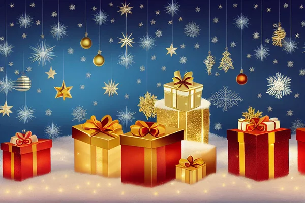 Illustration Fond Noël Lumières Guirlande Arbre Noël Avec Des Cadeaux — Photo