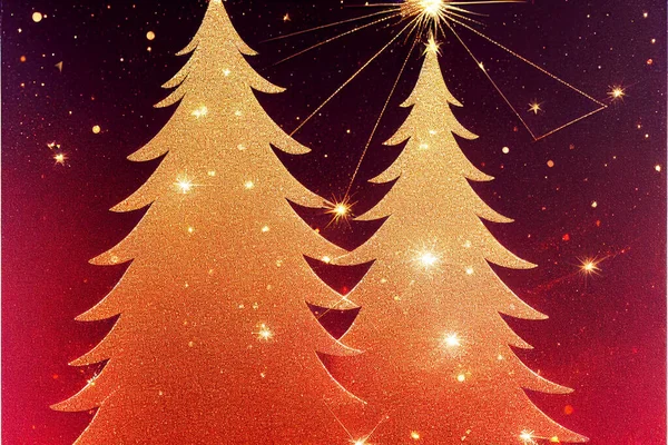 圣诞节背景图解 灯会装饰圣诞树 为新年献上礼物 圣诞树上装饰着红色的拼凑装饰球和工艺 献上新年礼物 — 图库照片