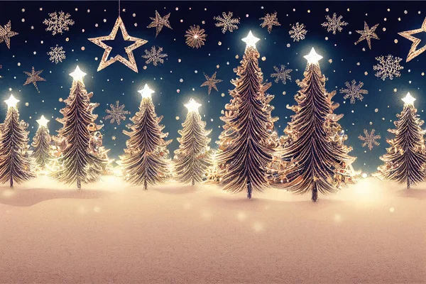 Kerst Achtergrond Illustratie Licht Slinger Kerstboom Met Geschenken Voor Het — Stockfoto