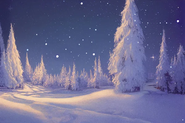 Kerst Achtergrond Illustratie Licht Slinger Kerstboom Met Geschenken Voor Het — Stockfoto