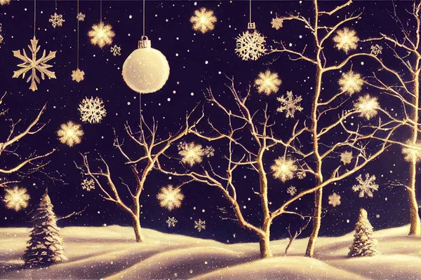 Vánoční Ilustrace Světla Věnce Vánoční Stromeček Dárky Nový Rok Vánoční — Stock fotografie