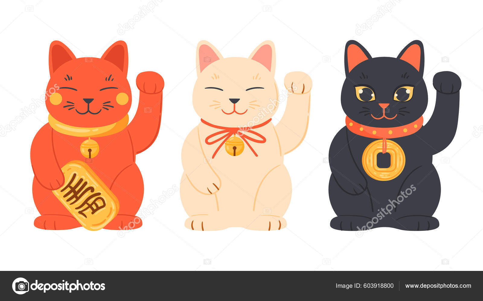 Funny lucky cat icon flat japan fortune Royalty Free Vector