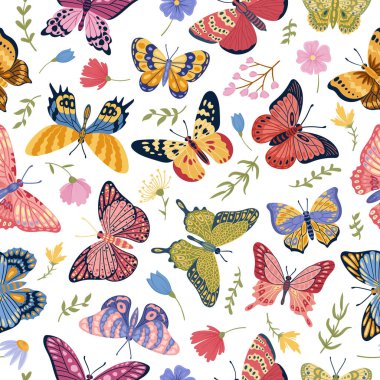 Butterfly wings insects seamless pattern, elegant butterflies print. Cartoon exotic flying butterfly insects vector background illustration. Colorful beautiful fly butterfly pattern