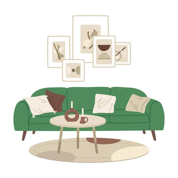 Cozy Living Room Interior Modern Furniture Minimalistic Decorations House Indoor — Stockvektor