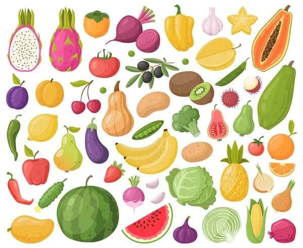 Summer Cartoon Fruits Vegetables Apple Apricot Beetroot Summer Vitamin Fruits — Wektor stockowy