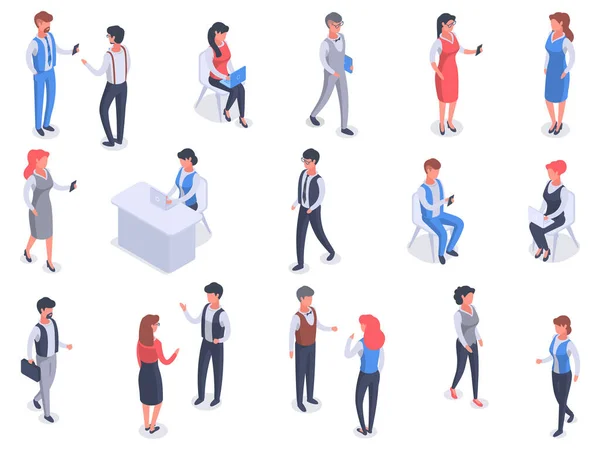 Isometric Office People Business Character Conversation Office Team Business Workflow — 图库矢量图片