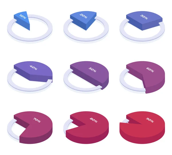 Isometric Chart Pie Percent Infographic Diagram Circle Percentage Sections Vector — Vettoriale Stock