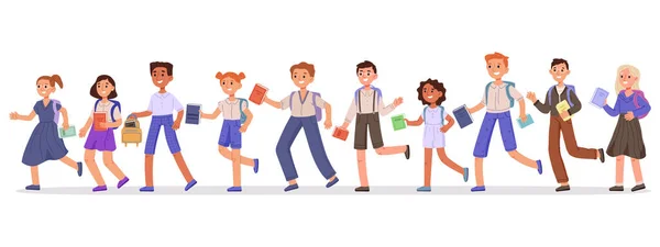 School Children Kid Students Going School Books Backpacks Boys Girls — Archivo Imágenes Vectoriales
