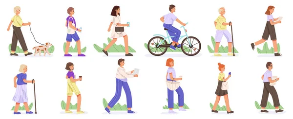 People Walking Diversity City Pedestrian Characters Activities Cartoon Men Women — Wektor stockowy