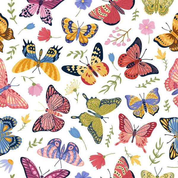 Butterfly wings insects seamless pattern, elegant butterflies print. Cartoon exotic flying butterfly insects vector background illustration. Colorful beautiful fly butterfly pattern