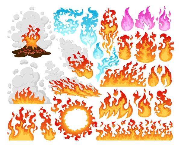 Cartoon Burning Flames Fireballs Bonfire Wildfire Elements Burn Fuego Flames — Stockvektor