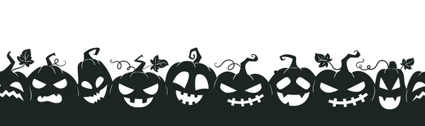 Halloween Pumpkin Characters Banner Scary Squash Lanterns Silhouettes Spooky Funny — Stock vektor