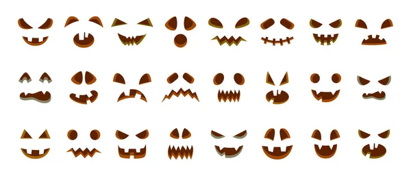 Halloween Spooky Pumpkin Faces Collection Ghost Eyes Mouths Evil Face — 스톡 벡터