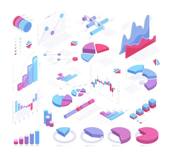 Isometric Graph Chart Statistic Diagram Data Analysis Symbols Futuristic Diagram — Stock vektor