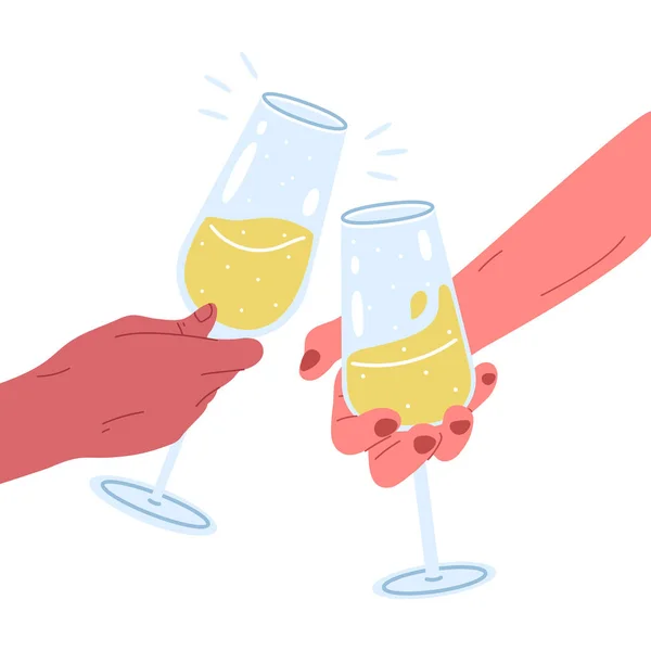 Champagne Hejar Glas Bubblande Vinglas Firar Toast Koncept Party Toast — Stock vektor