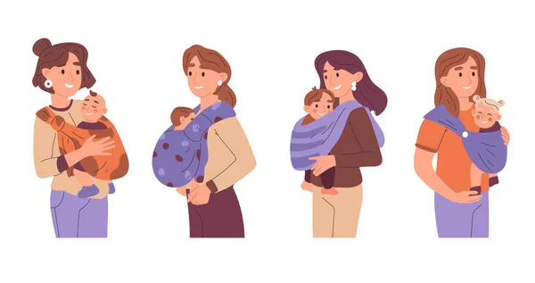 Mães Carregando Filhos Funda Bebê Mães Bebês Recém Nascidos Bebês — Vetor de Stock
