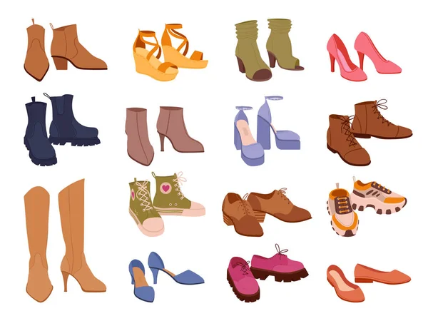 Chaussures Dessin Animé Chaussures Modernes Bottes Baskets Sabots Chaussures Mode — Image vectorielle