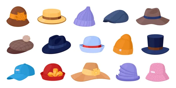 Dibujos Animados Sombreros Masculinos Femeninos Sombreros Vintage Sombreros Panama Gorras — Vector de stock