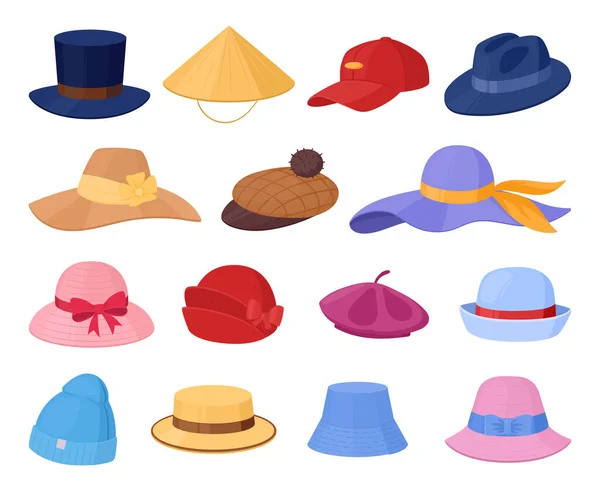 Sombreros Dibujos Animados Vintage Elementos Retro Masculinos Femeninos Para Cabeza — Vector de stock