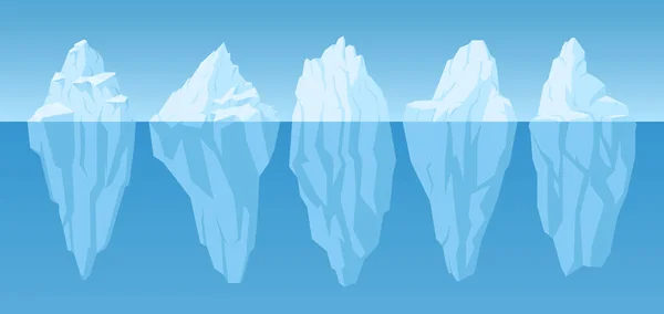 卡通冰山 冰冻的北极冰川 积雪漂浮的沼泽 冬季海景冰山 北极冰块 北极冰川雪山矢量图集 冰山的收集 — 图库矢量图片