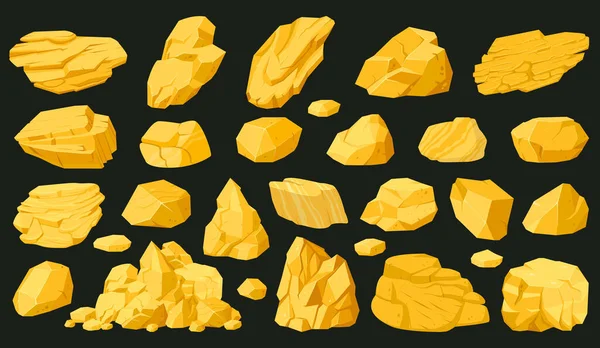 Goldminen Nuggets Goldglänzende Steine Gelbgoldene Juwelen Nuggets Vektorsymbole Illustrationsset Goldener — Stockvektor