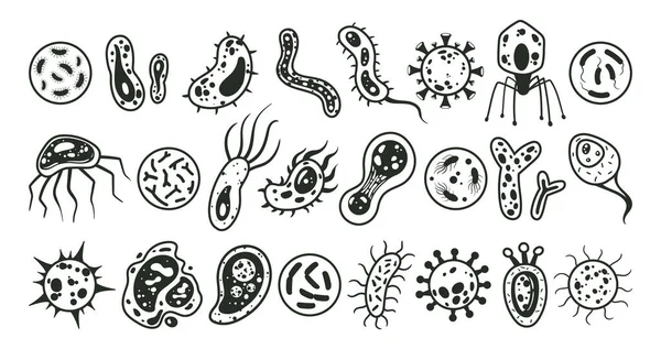 Bacterias Microbios Gérmenes Dibujos Animados Siluetas Microorganismos Organismos Biológicos Dibujos — Vector de stock