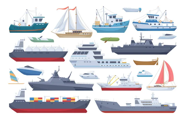 Barcos Mar Barcos Dibujos Animados Yates Lanchas Crucero Oceánico Viaje — Vector de stock