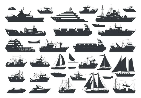 Navi Dei Cartoni Animati Barche Viaggio Barche Vela Sagome Navi — Vettoriale Stock