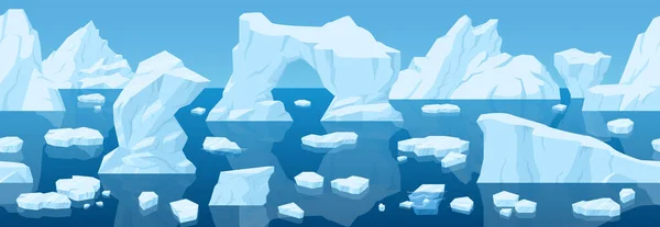 Karikatur Arktischer Eisberglandschaft Eingefrorener Eisfreier Hintergrund Winter Schnee Eis Ansicht — Stockvektor