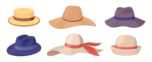 Sombreros Dibujos Animados Derby Moda Sombrero Fedora Cloche Vintage Caballeros — Archivo Imágenes Vectoriales