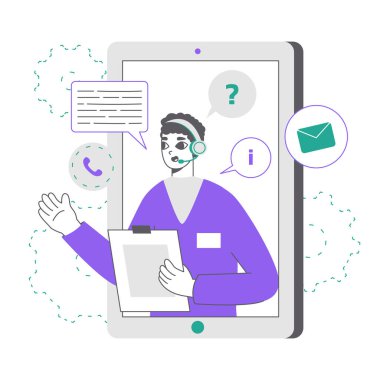 Çevrimiçi yardım hattı desteği, kişisel asistan konsepti. Müşteri hizmetleri teknik desteği, danışmanlık görevlileri düz vektör sembolleri. Doğrusal sanal istemci desteği