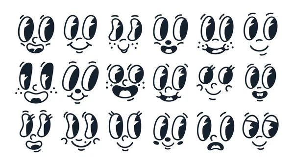 Caras Sonrientes Cómicas Dibujadas Mano Con Ojos Bocas Doodle Mascotas — Archivo Imágenes Vectoriales