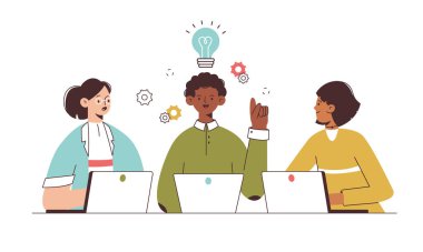 Taslak ofis çalışanları, iş iletişimi, tartışma ve beyin fırtınası. Yaratıcı fikir araması, takım çalışması iş çözümleri vektör sembolleri çizimi. İş ekibi beyin dalgası konsepti