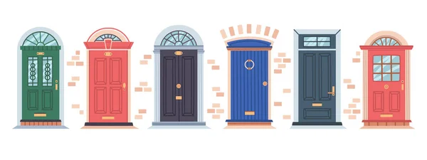 Плоские Двери Двери Жилого Дома Входы Квартиры Закрытые Двери Фасады — стоковый вектор