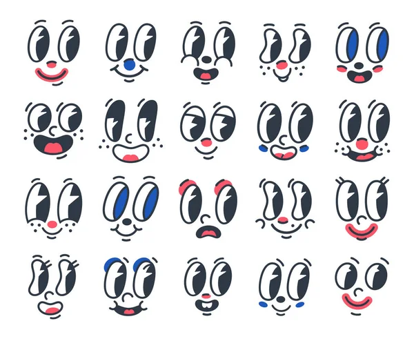 Rostros Divertidos Dibujos Animados Retro Emociones Mascota Caricatura Cómica Los — Archivo Imágenes Vectoriales