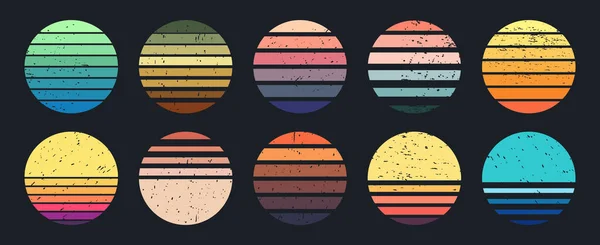 Odznaky Sunset Circle Retro Abstraktní Symboly Retro Úsvit Grunge Textura — Stockový vektor