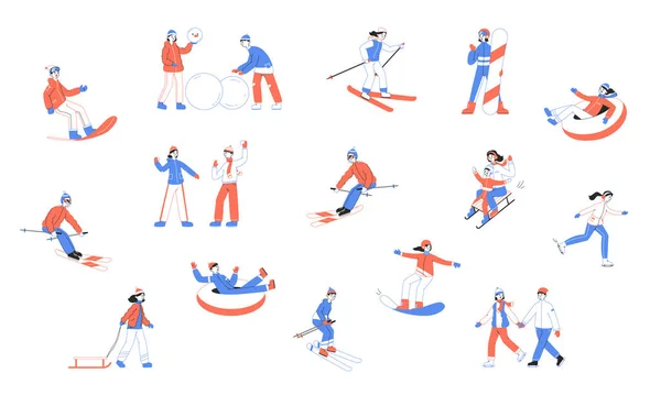Activités Sportives Hiver Snowboard Skis Les Gens Font Des Sports — Image vectorielle