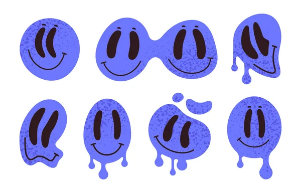 Κινούμενα Μπλε Φατσούλες Emoji Χαμογελαστοί Χαρακτήρες Χαριτωμένα Πρόσωπα Χαμόγελο Κόμικ — Διανυσματικό Αρχείο