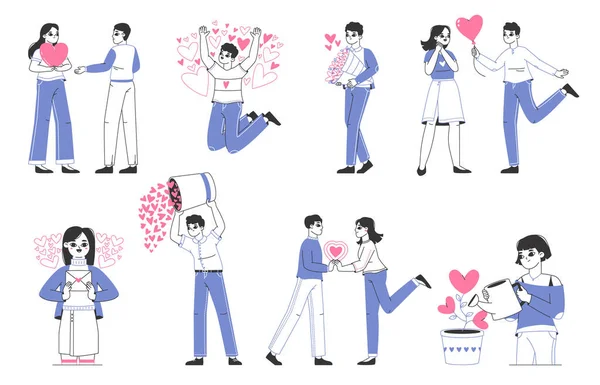 사람들은 마음을 나누고 사랑합니다 발렌틴 Valentines Day 마사지를 좋아하는 남녀들이 — 스톡 벡터