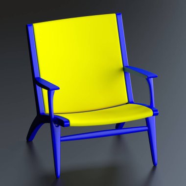 3d render of chair, yellow-blue chair, leisure furniture