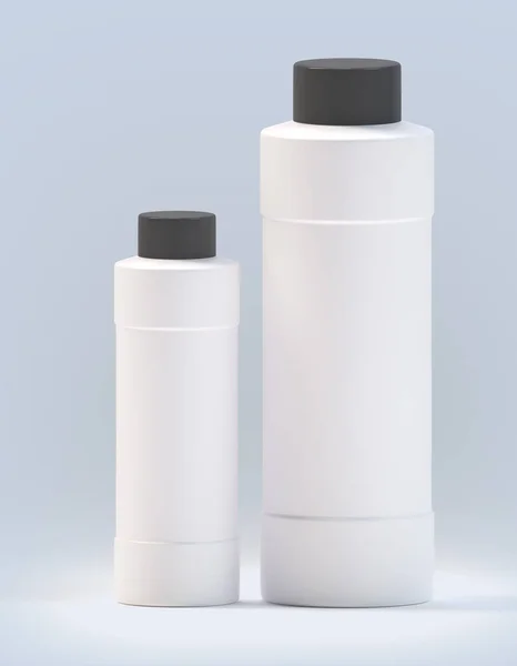 3d rendering. Capacity for household chemicals. Set of bottles on a white background
