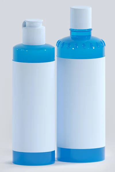 Rendering Blue Transparent Bottle Care Products Disinfectant — Fotografia de Stock