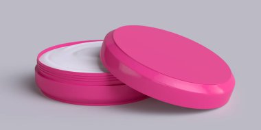 3d rendering, plastic cosmetic container, body cream on a grey background.