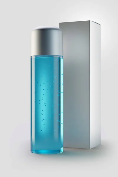 3d rendering, shaving gel bottle with box on a grey background.