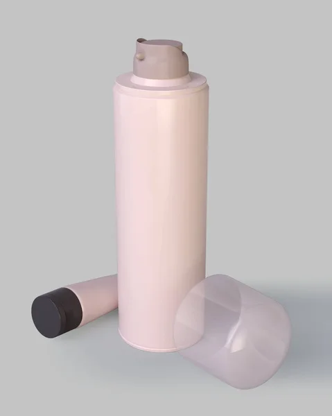 Rendering Cosmetic Cream Tube Shaving Gel Bottle Grey Background — Zdjęcie stockowe