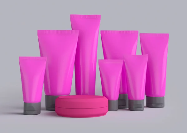 3d rendering, set of tubes for cosmetic . tubes for cream on a grey background