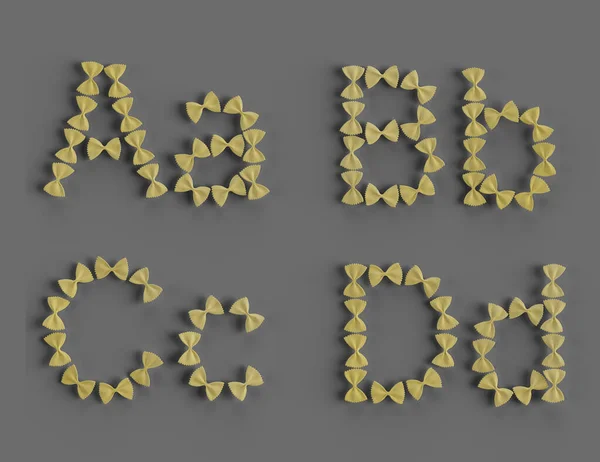 Rendering Letters Laid Out Farfalle Pasta — Zdjęcie stockowe