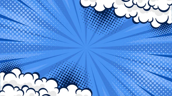 Blue comic abstrack background pop art book or poster background with halftone and cloud effect