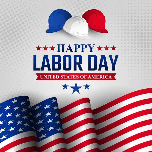 Happy Labor Day 2022 Vector greeting card or invitation card. United States national holiday illustration with United States flag and safety helmet