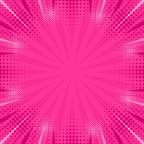 Pink abstract background pop art background for poster or book in pink color radial rays backdrop with halftone effect